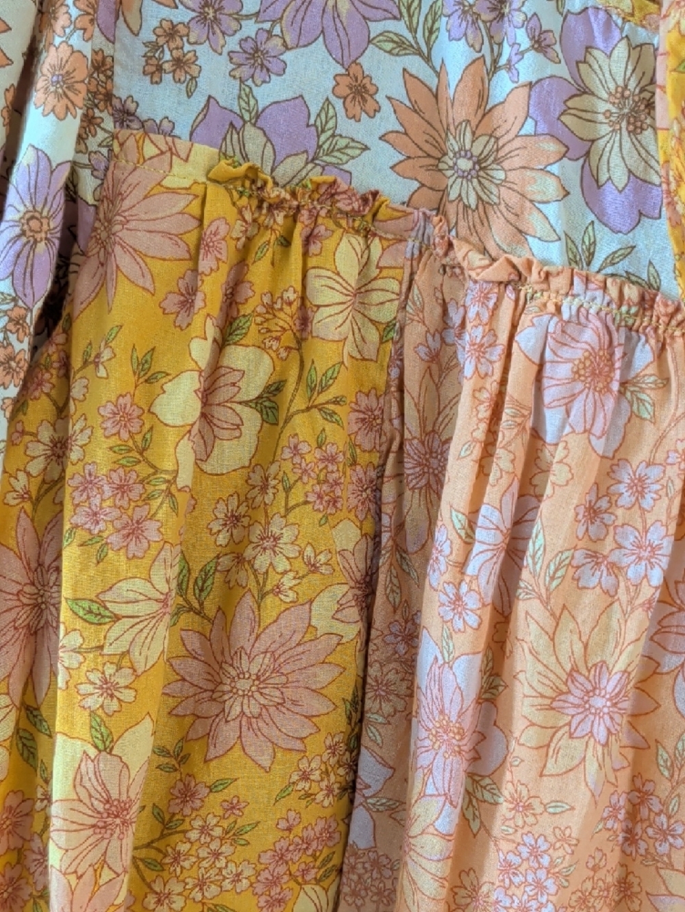 American Eagle Outfitters Pink & Mustard Floral Tiered Peasant Dress - Picture 4 of 9